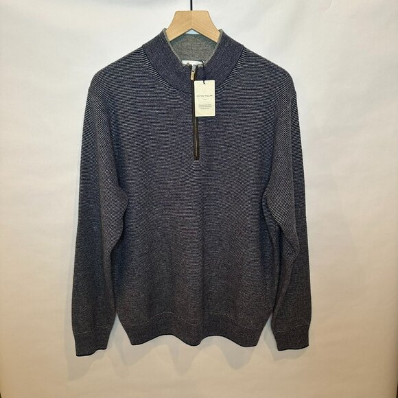 Peter Millar NWT Mill wool cashmere quarter zip sweater pullover navy gray L